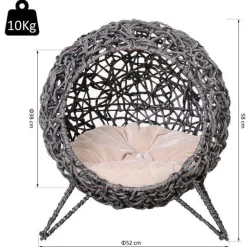 Cama cueva para gatos PawHut de ratán con cojín
