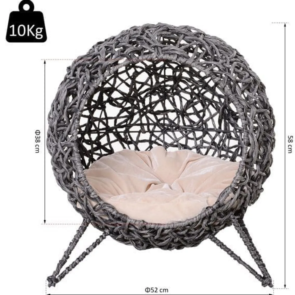 Cama cueva para gatos PawHut de ratán con cojín