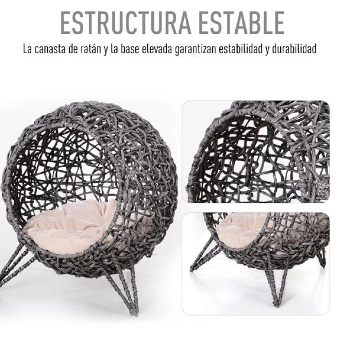 Cama cueva para gatos PawHut de ratán con cojín