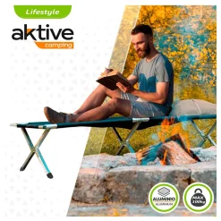 Cama de camping Aktive plegable 100kg negro 42x190x64 cm