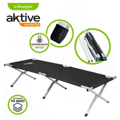 Cama de camping Aktive plegable 100kg negro 42x190x64 cm