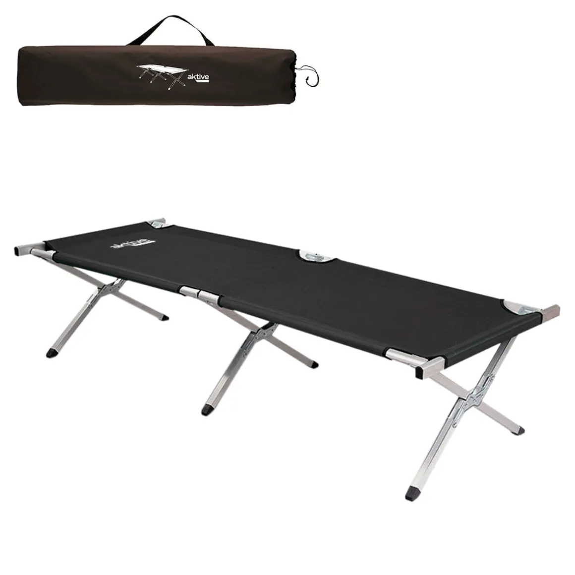 Cama de camping Aktive plegable 100kg negro 42x190x64 cm