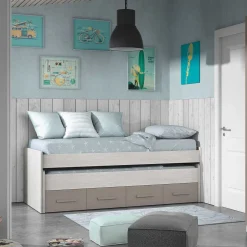 Cama doble Ares Plus 2 camas + 2 cajones gris 69x198x96 cm