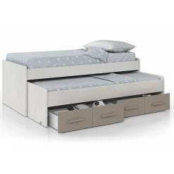 Cama doble Ares Plus 2 camas + 2 cajones gris 69x198x96 cm