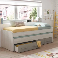 Cama doble Ares Plus 2 camas + 2 cajones gris 69x198x96 cm