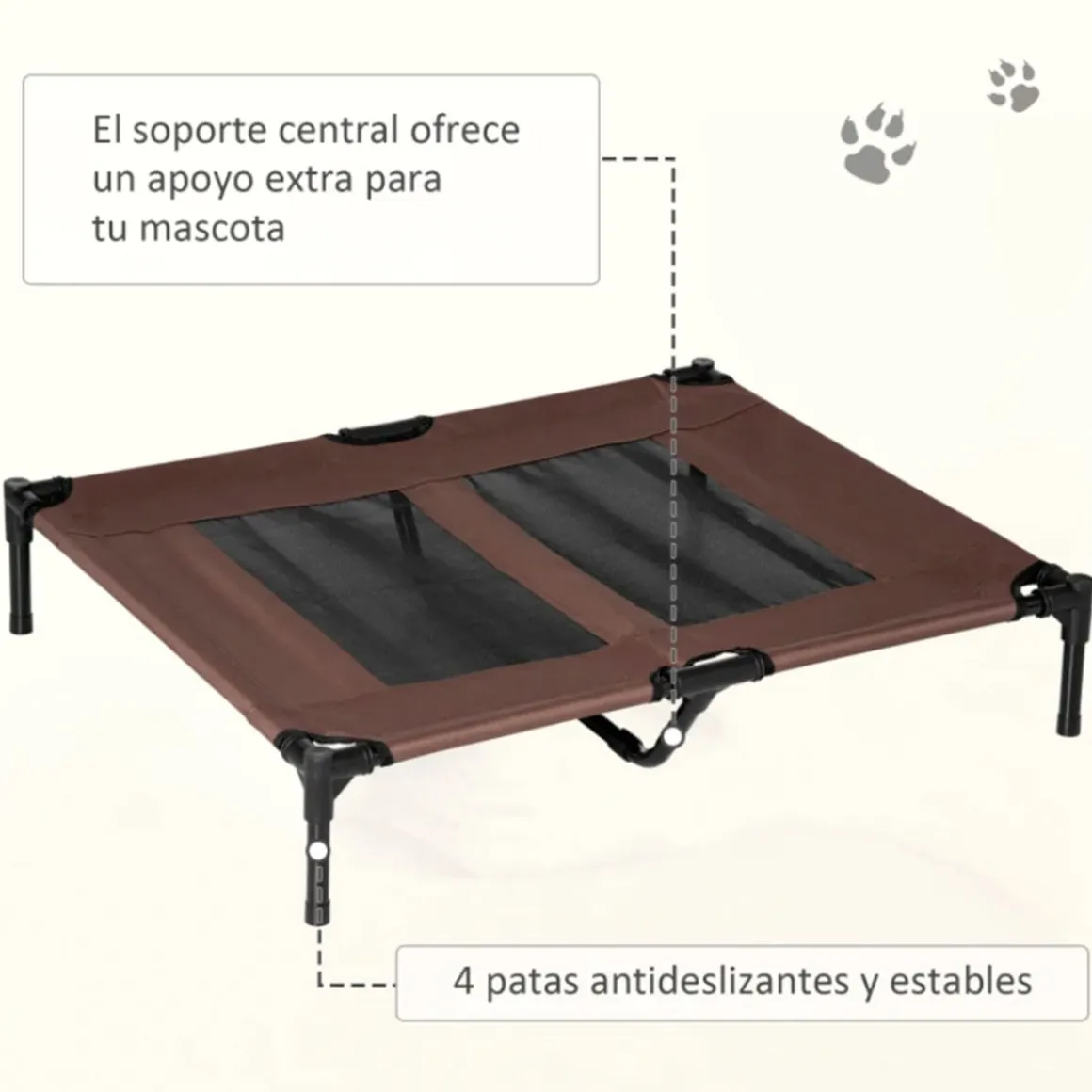 Cama elevada PawHut para mascotas con malla transpirable marrón 18x92x76 cm