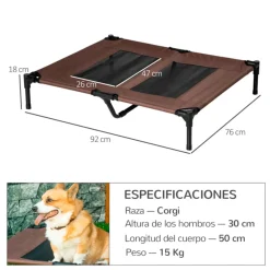 Cama elevada PawHut para mascotas con malla transpirable marrón 18x92x76 cm