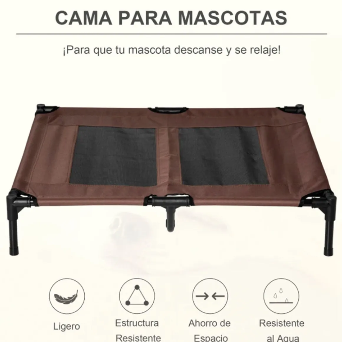 Cama elevada PawHut para mascotas con malla transpirable marrón 18x92x76 cm