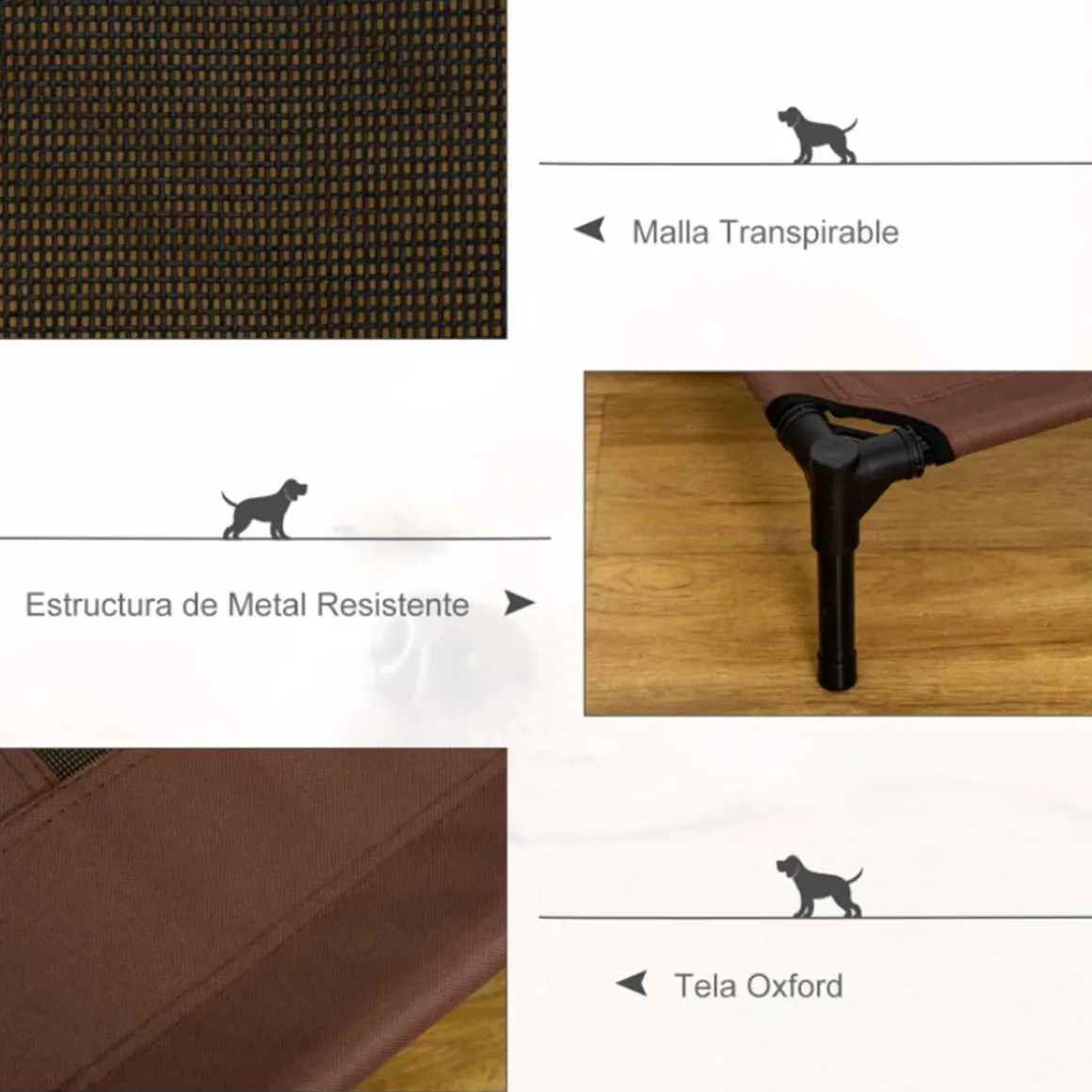 Cama elevada PawHut para mascotas con malla transpirable marrón 18x92x76 cm