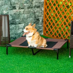 Cama elevada PawHut para mascotas con malla transpirable marrón 18x92x76 cm