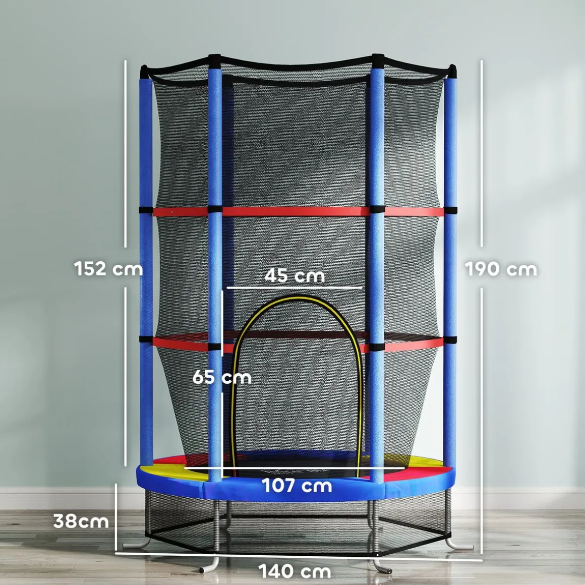 Cama elástica Bari Homcom entrada con cremallera multicolor Ø140x190 cm