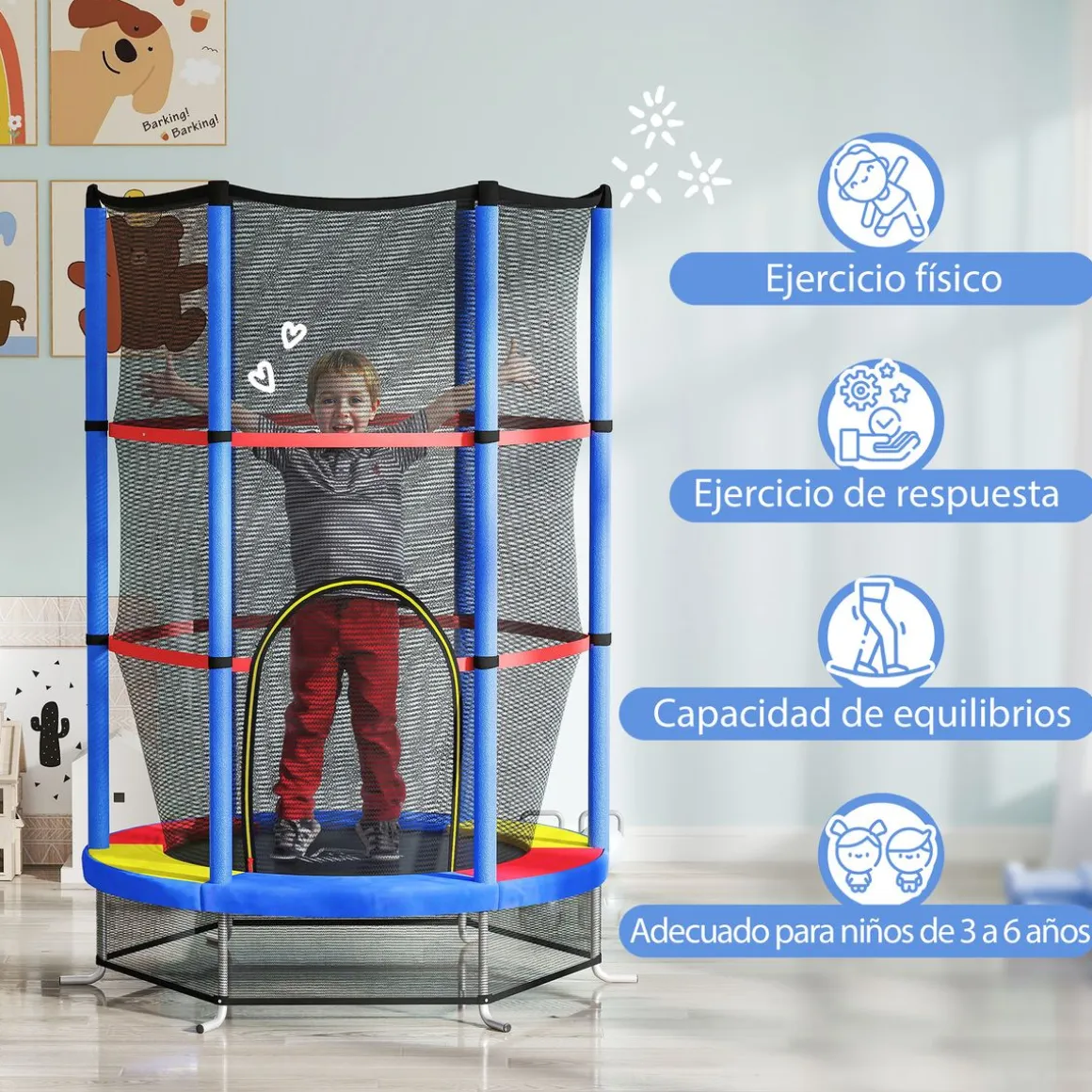 Cama elástica Bari Homcom entrada con cremallera multicolor Ø140x190 cm