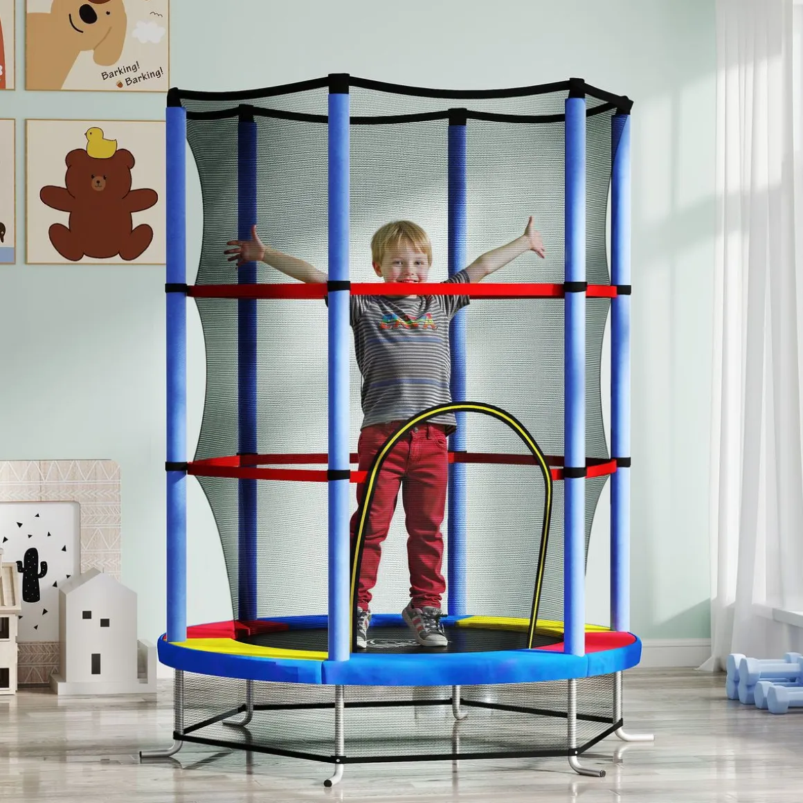 Cama elástica Bari Homcom entrada con cremallera multicolor Ø140x190 cm