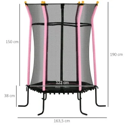 Cama elástica Garden Homcom red de seguridad + postes acolchados azul 190xØ163,5