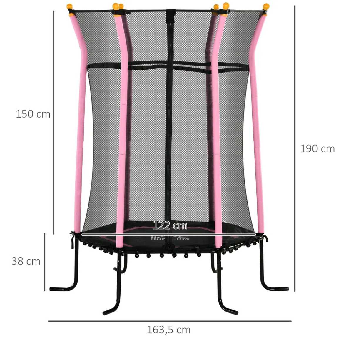 Cama elástica Garden Homcom red de seguridad + postes acolchados azul 190xØ163,5