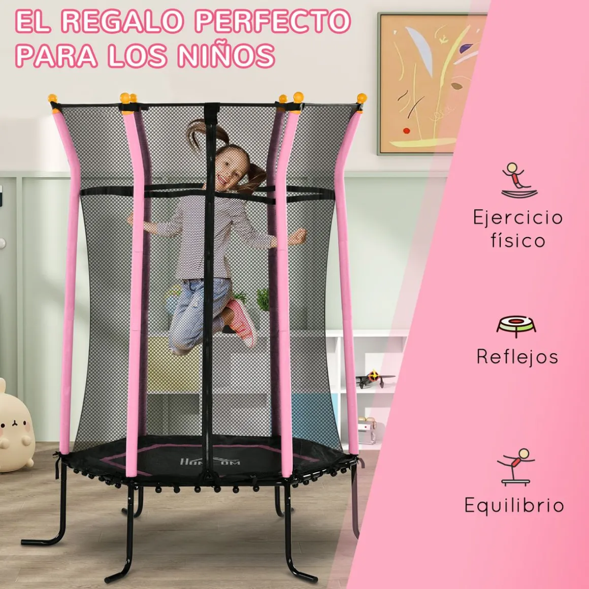 Cama elástica Garden Homcom red de seguridad + postes acolchados azul 190xØ163,5