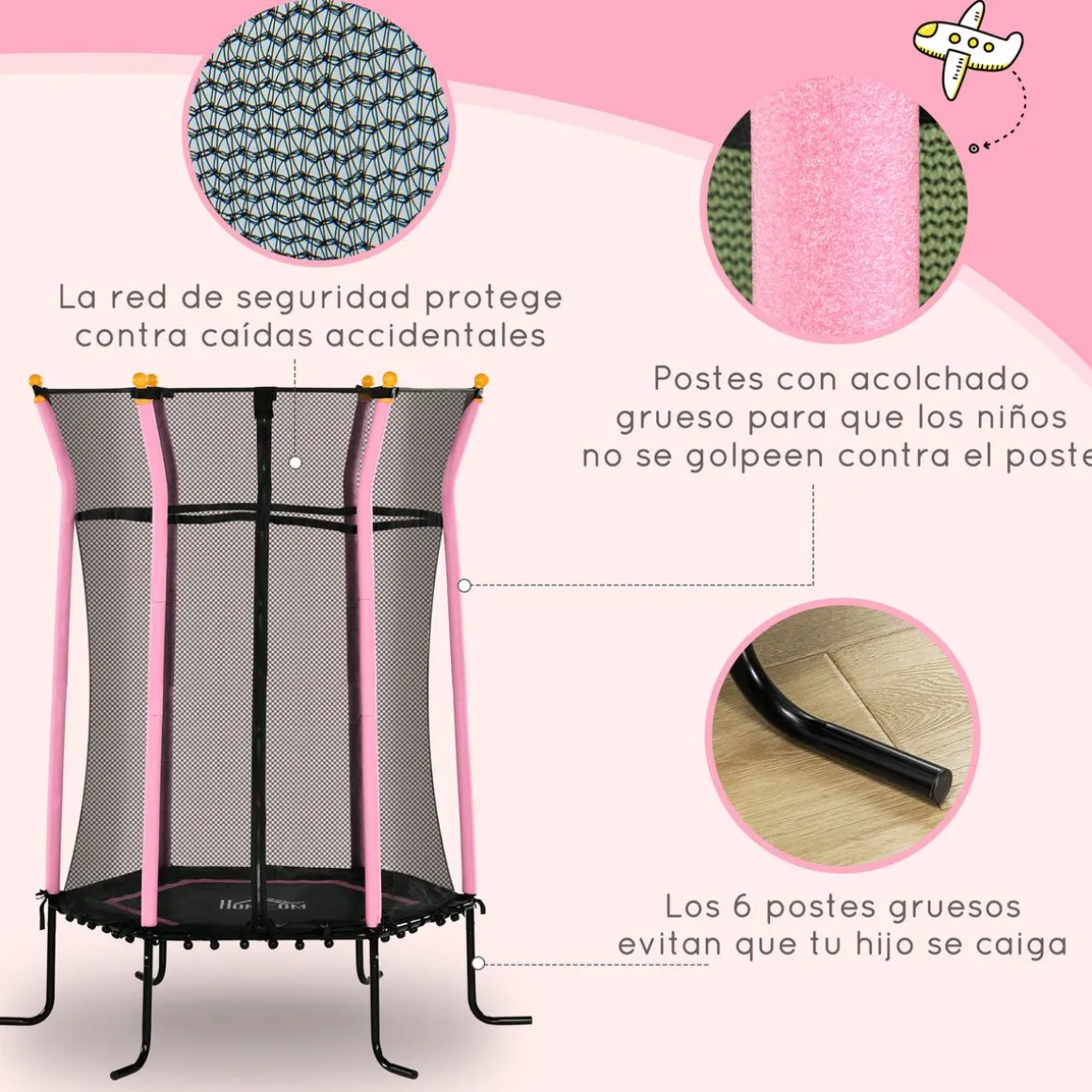 Cama elástica Garden Homcom red de seguridad + postes acolchados azul 190xØ163,5