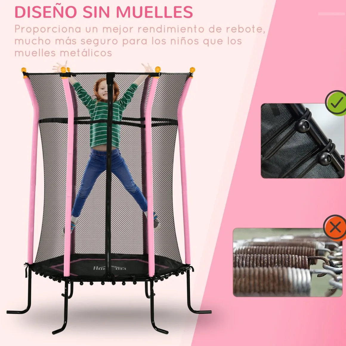 Cama elástica Garden Homcom red de seguridad + postes acolchados azul 190xØ163,5