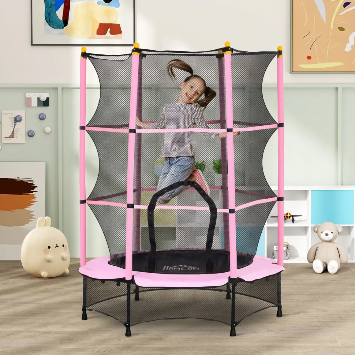 Cama elástica Jump Homcom entrada con cremallera y red de seguridad Ø140x190 cm