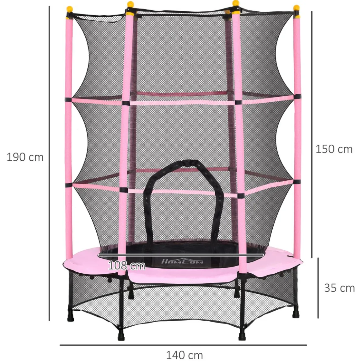 Cama elástica Jump Homcom entrada con cremallera y red de seguridad Ø140x190 cm