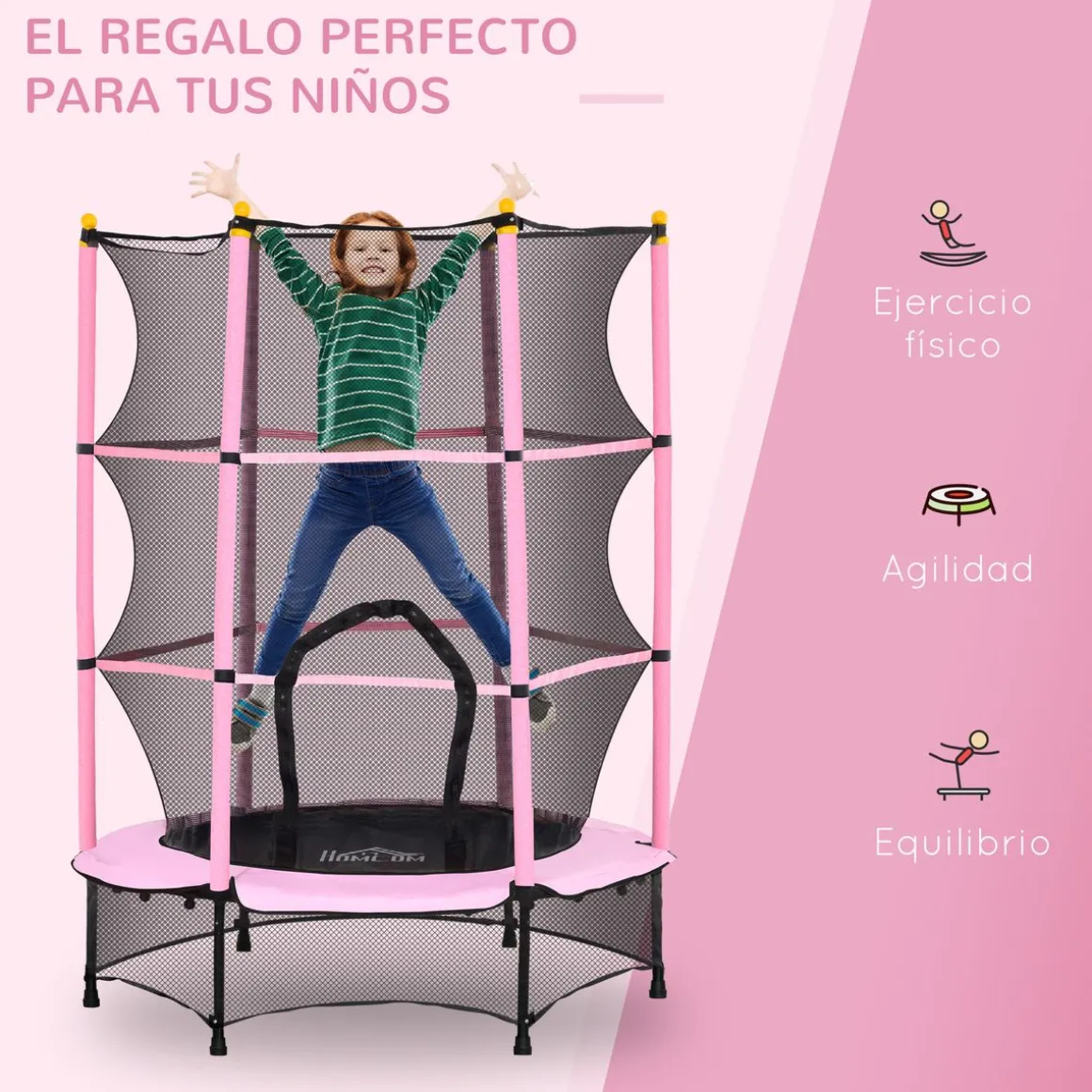 Cama elástica Jump Homcom entrada con cremallera y red de seguridad Ø140x190 cm