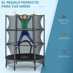 Cama elástica Jump Homcom entrada con cremallera y red de seguridad Ø140x190 cm