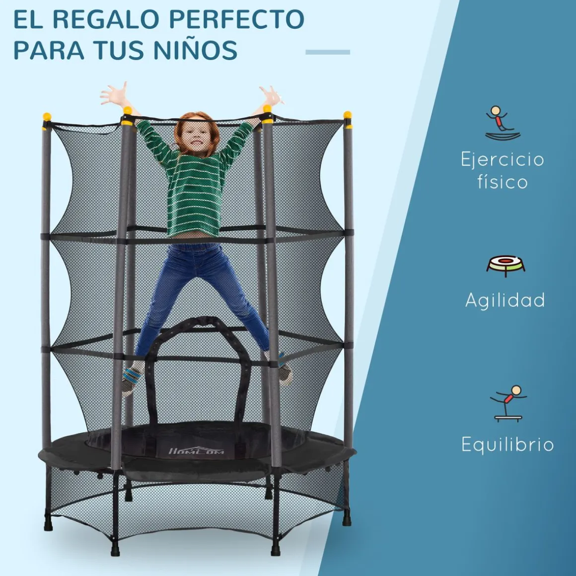 Cama elástica Jump Homcom entrada con cremallera y red de seguridad Ø140x190 cm