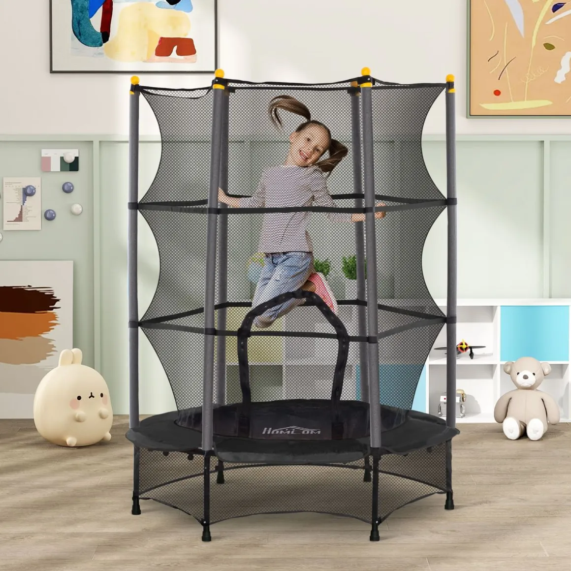 Cama elástica Jump Homcom entrada con cremallera y red de seguridad Ø140x190 cm