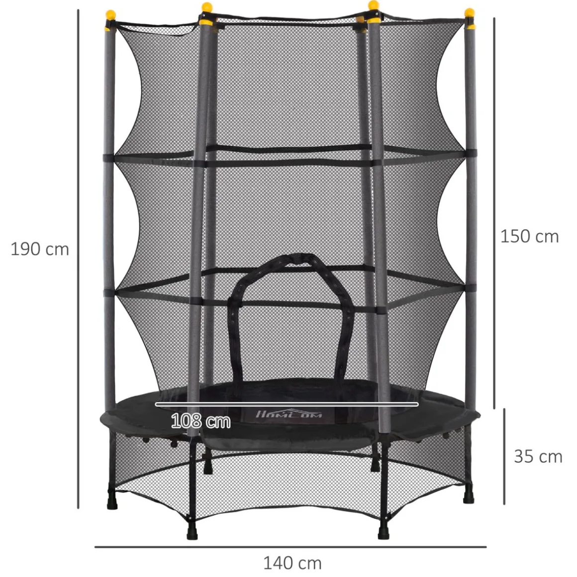 Cama elástica Jump Homcom entrada con cremallera y red de seguridad Ø140x190 cm