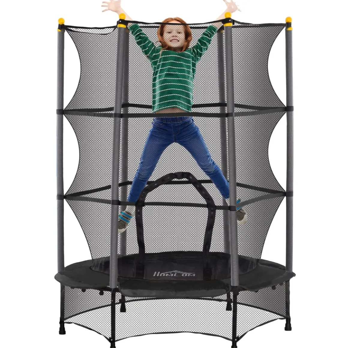 Cama elástica Jump Homcom entrada con cremallera y red de seguridad Ø140x190 cm
