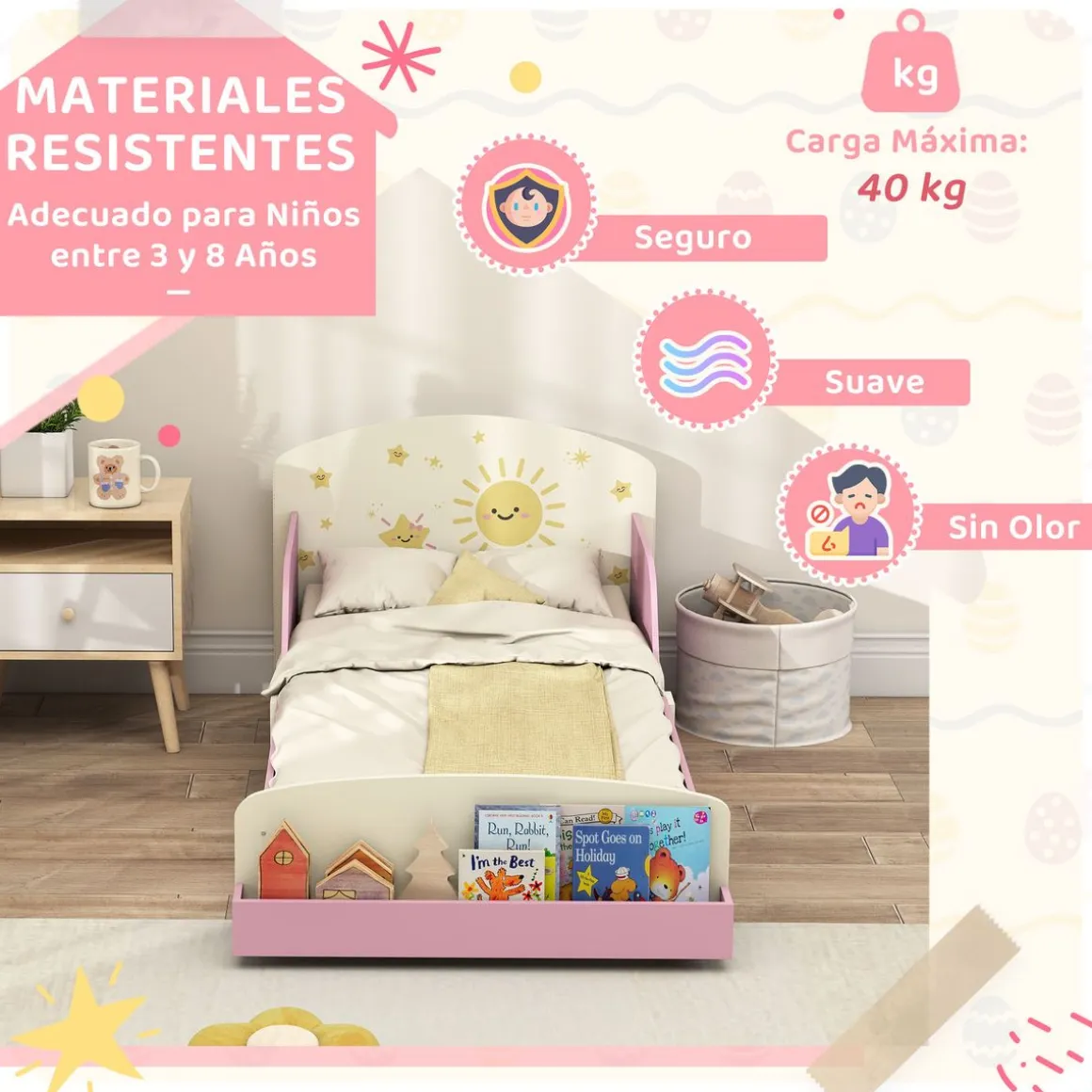 Cama infantil Play Aiyaplay anticaídas + estante 60x150 cm
