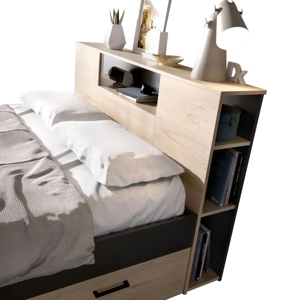 Cama Lanka cabecero estantería 95x147x219 cm
