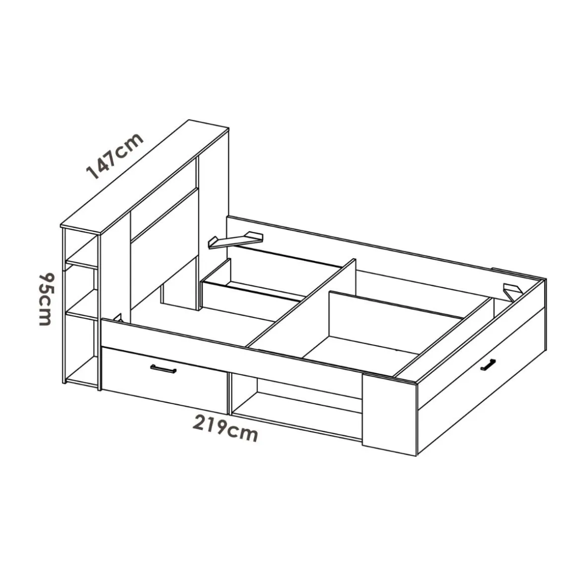Cama Lanka cabecero estantería 95x147x219 cm