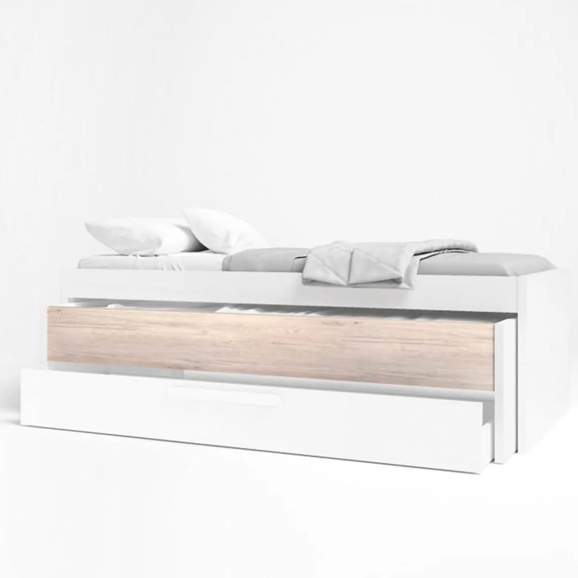 Cama nido Estelle cajón extraíble blanco mate/sahara 62x212x98 cm