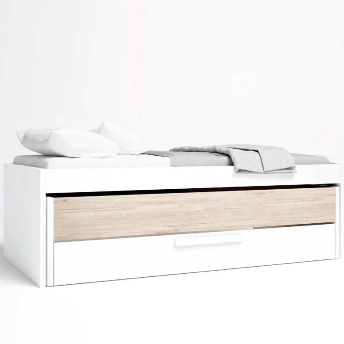 Cama nido Estelle cajón extraíble blanco mate/sahara 62x212x98 cm