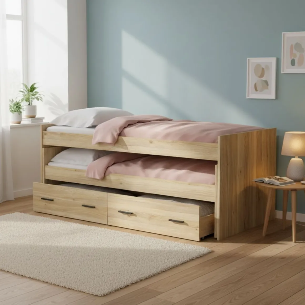 Cama nido New Aura con 2 cajones 72x202,6x98 cm