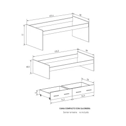 Cama nido New Aura con 2 cajones 72x202,6x98 cm