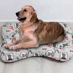 Cama para mascotas Camacan forma hueso acolchada estampado