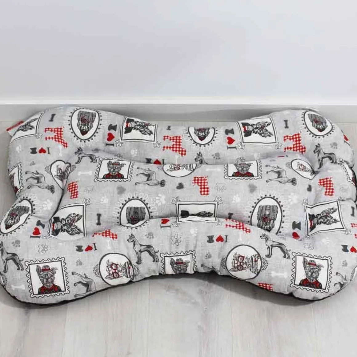 Cama para mascotas Camacan forma hueso acolchada estampado