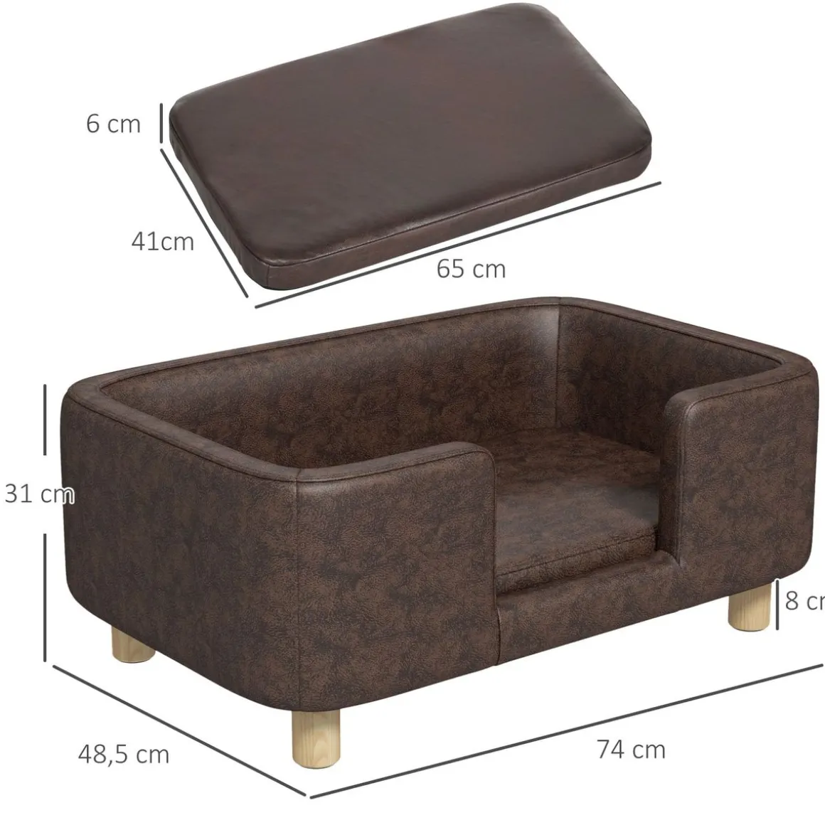 Cama para mascotas Chester Pawhut marrón 31x74x48,5 cm