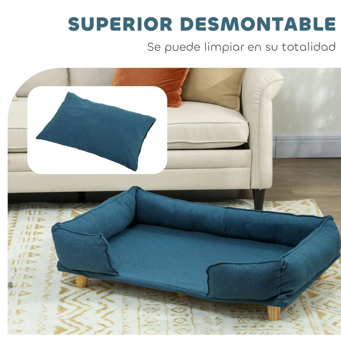 Cama para perros Lucky cojín extraíble azul 24x80x66 cm