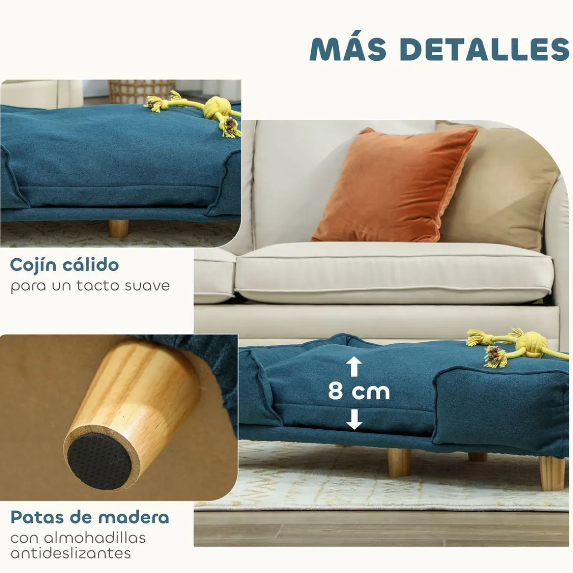 Cama para perros Lucky cojín extraíble azul 24x80x66 cm