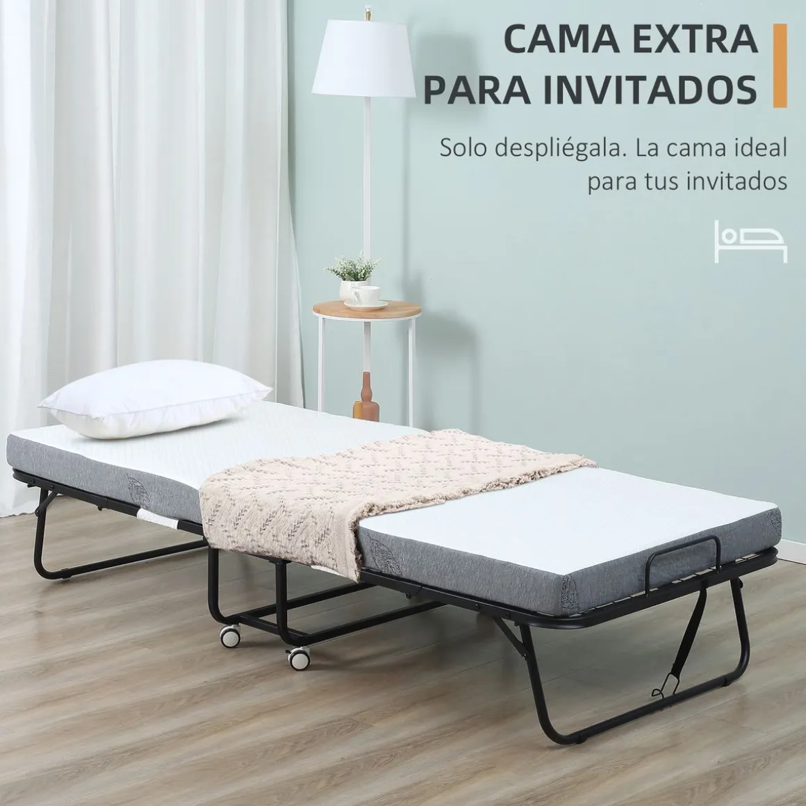 Cama plegable Rilo Homcom portátil con colchón blanco 42,5x200x80 cm