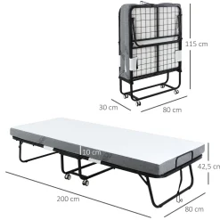 Cama plegable Rilo Homcom portátil con colchón blanco 42,5x200x80 cm