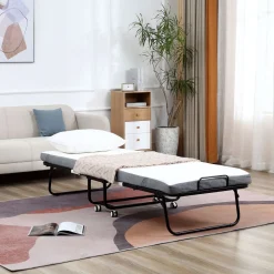 Cama plegable Rilo Homcom portátil con colchón blanco 42,5x200x80 cm