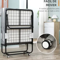 Cama plegable Rilo Homcom portátil con colchón blanco 42,5x200x80 cm