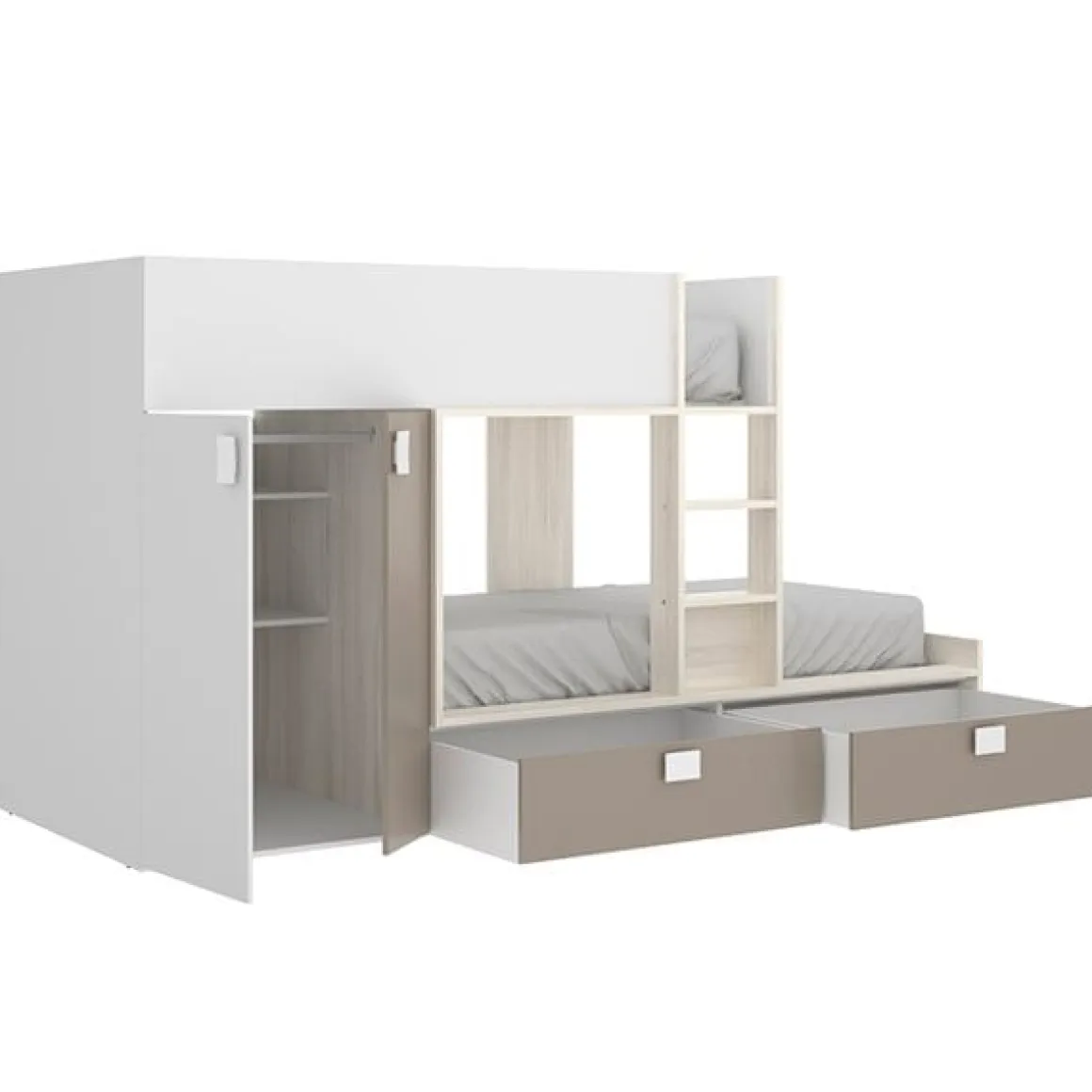 Cama tren Matt 2 camas con armario y 2 cajones 150x275x108 cm