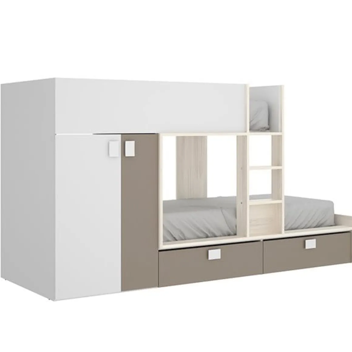 Cama tren Matt 2 camas con armario y 2 cajones 150x275x108 cm