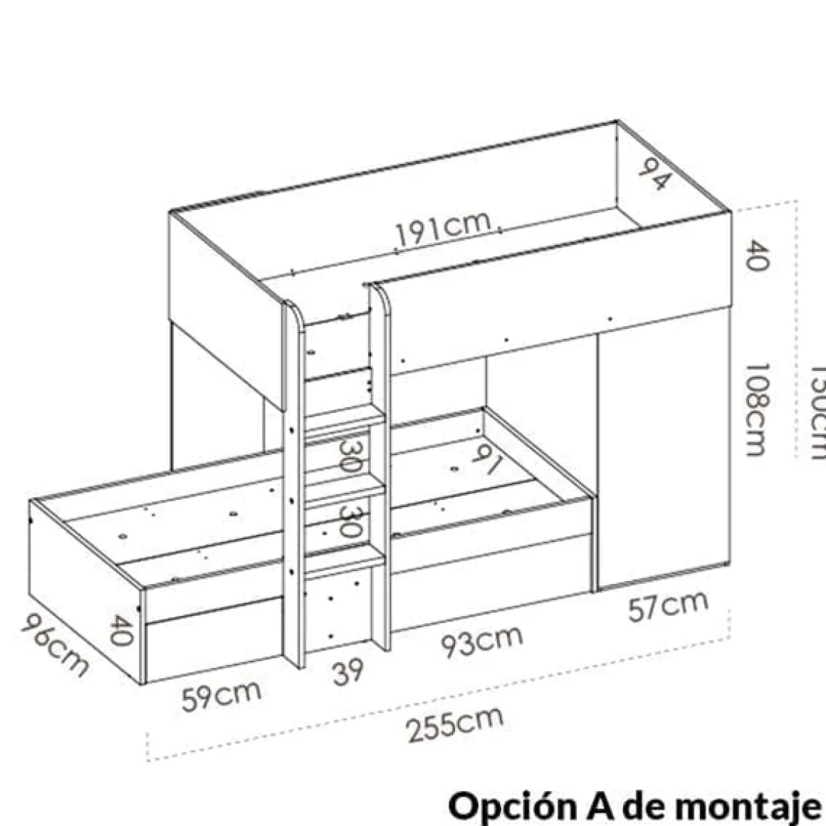 Cama tren Move con 2 camas y 2 opciones de montaje 150x255x112 cm