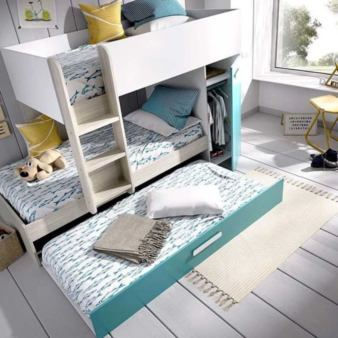 Cama tren Tom 3 camas con armario 150x244x112 cm